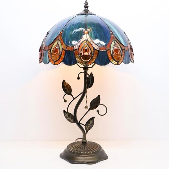 Tiffany Style Table Lamp, Stained Glass Style Desk Lamp (Peacock Crystal Style) - Picture 3 of 4